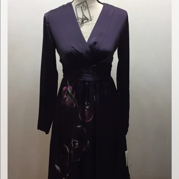 New Altuzzara For Target Women Dress Purple Floral Print LS Sexy Sz 2 V-Neck - Picture 8 of 12